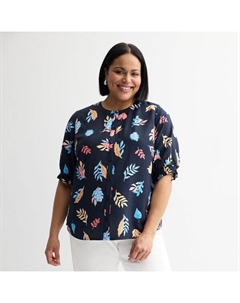 Повседневный топ с разрезом на горловине больших размеров, цвет navy open jungle Croft & barrow