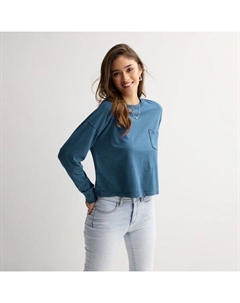 Укороченный топ свободного кроя с длинными рукавами и карманами для юниоров, цвет cyclone blue So