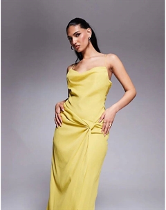 Длинное платье с воротником-хомутиком и закрученным спереди, желтого цвета Asos design