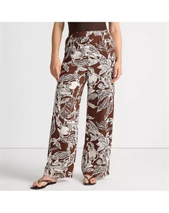 Женские брюки-клеш из искусственного шёлка с высокой талией и широкими штанинами – с низом, коричневый Lands' end