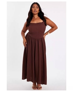 Женское фактурное платье с заниженной талией, коричневый Quiz