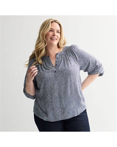 Блузка больших размеров с присборенными плечами, цвет navy textured vine Croft & barrow