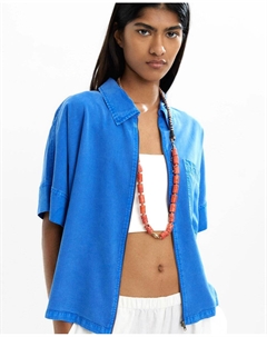 Женская рубашка с коротким рукавом и молнией спереди, синий Parfois