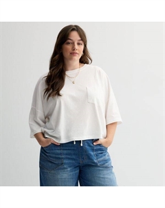 Объемная укороченная футболка с карманом для девушек plus size, белый So