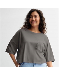 Объемная укороченная футболка с карманом для девушек plus size, цвет gray haze So