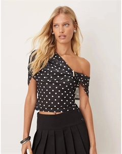 Топ на одно плечо с сетчатой отделкой и принтом в горошек от Asos design