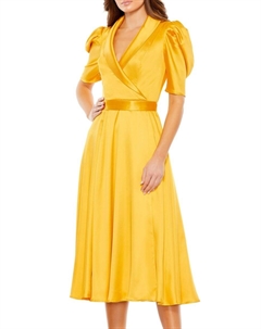 Атласное платье длиной до колена с рукавами-фонариками, золотой Mac duggal