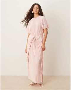 Платье макси с короткими рукавами, плиссированное, с запахом и завязками, нежно-розового цвета Asos design