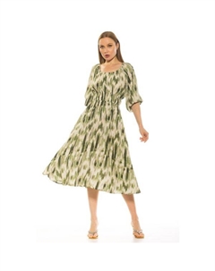 Женское платье Emily Fit & Flare с круглым вырезом и сборками, цвет green abstrast Alexia admor