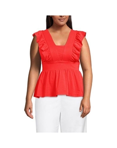 Повседневная блузка с рюшами и баской больших размеров, цвет bright poppy Lands' end