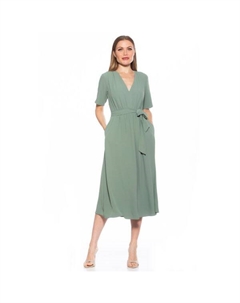 Женское платье миди Larisa с завышенной талией и поясом, зеленый Alexia admor