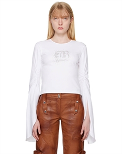 Белая футболка с длинным рукавом и кристаллами Blumarine