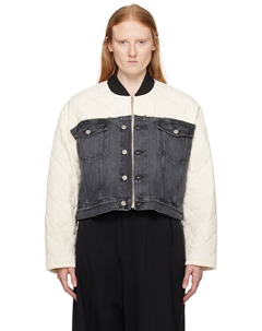 Бело-черный джинсовый бомбер со вставками Mm6 maison margiela