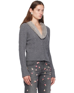 Серый кардиган с воротником из искусственного меха Blumarine