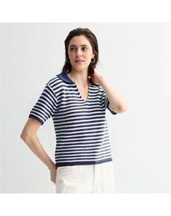 Женский свитер с короткими рукавами и воротником, цвет white navy stripe Sonoma goods for life
