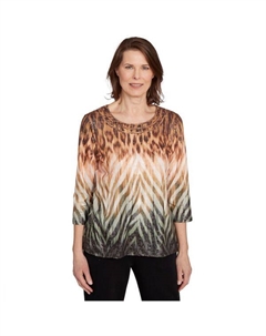 Женский топ с омбре и принтом под звериную шкуру с рукавом три четверти, черный Alfred dunner