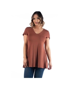 Плюс сайз короткий рукав v-образный вырез туника футболка, коричневый 24seven comfort apparel