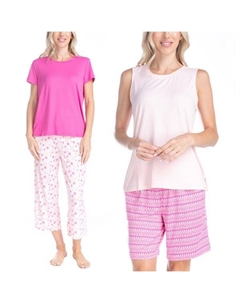 Комплект пижамы "Все вперемешку" с топом и брюками (4 предмета) в размерах petite и plus size, цвет pinky daisy stripe Muk luks