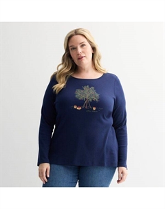 Футболка размера плюс с мотивом урожая и закругленным краем, цвет dark blue tree graphic Croft & barrow