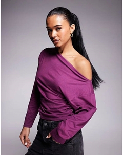 Топ с открытыми плечами, асимметричным вырезом и длинными рукавами, сливового цвета Asos design