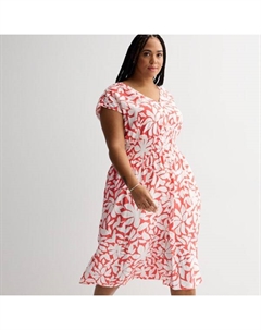 Платье миди больших размеров со сборками и застежкой на пуговицы, цвет coral painted floral Sonoma goods for life