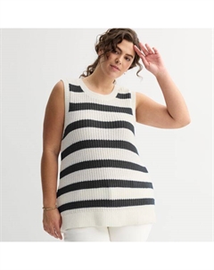 Свободный свитер-майка больших размеров, цвет beige gray stripe Sonoma goods for life