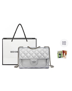 Кожаная сумка через плечо на цепочке малая квадратная женская чёрно-белая, чёрный (круглый замок) Red dragonfly