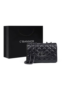 Кожаная коровья наплечная маленькая квадратная сумка через плечо повседневная женская черная C°banner