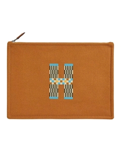 HERMES Плоский хлопковый клатч большой женский коричневый, Brown Hermès