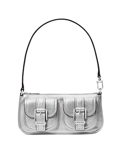 Кожаная наплечная сумка унисекс серебристая Michael kors