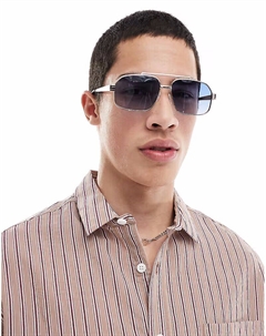 Солнцезащитные очки-авиаторы из серебристого металла с синими градиентными линзами Asos design