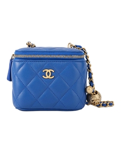 Кожаная сумка-коробка Косметичка Сумка через плечо Маленькая женская сумка кроссбоди Синяя Chanel