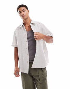 Рубашка с коротким рукавом белого цвета со светло-коричневой полоской Only & sons