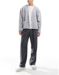 Шикарные темно-серые брюки широкого кроя со складками DESIGN с узором «елочка» из смесовой шерсти Asos