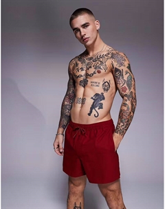 Короткие шорты для плавания из сирсакера бордового цвета Asos design