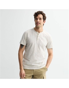 Мужская базовая полосатая футболка с коротким рукавом Henley, цвет beige stripe Sonoma goods for life