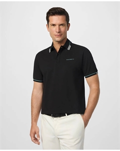 Мужская поло с коротким рукавом и детализированным воротником, большие размеры, черный Hackett