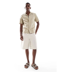 Текстурированная рубашка с воротником-стойкой бежевого цвета Only & sons