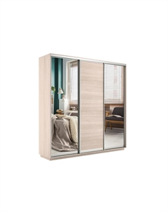Шкаф-купе Экспресс Трио210 Дуб молочный с 2-мя зеркальными фасадами Bravo