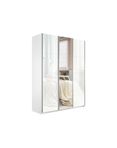 Шкаф-купе Прайм 3-х дверный (Стекло, Зеркало) Белый снег 2100 Bravo