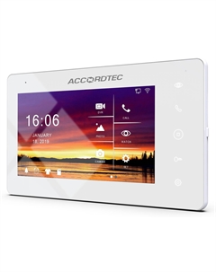 Видеодомофон AT-VD A752C/SD WH 7", сенсорные кнопки, 1080P/720P/CVBS. Подключение двух вызывных панелей и двух видеокамер Accordtec