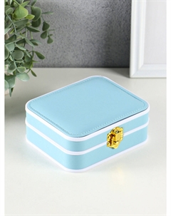 Шкатулка для украшений giulia, пластик, кожзам, 6 ячеек, 10 полос, голубая, 13.5×11.5×5.5 см Nobrand