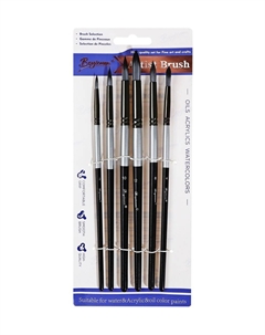 Набор кистей для рисования, синтетика, 6 штук: № 2, 4, 6, 8, 10, 12, круглые, международный размер Nobrand