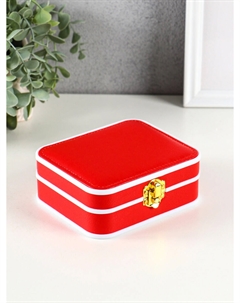 Шкатулка для украшений giulia, пластик, кожзам, 6 ячеек, 10 полос, красная, 13.5×11.5×5.5 см Nobrand