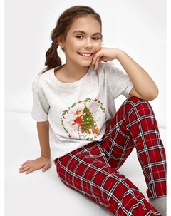 Комплект для девочек (серая футболка и брюки в клетку) Mark formelle