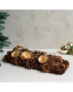 Подсвечник декоративный Шишки 41 см золотой Kreaforta