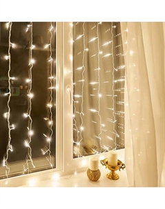 Гирлянда светодиодная занавес электрическая 1.5x1.5 м теплый белый свет 8 режимов 64 лампы цвет прозрачный Neon-night