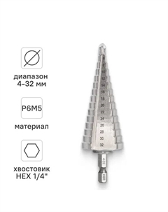 Сверло ступенчатое по металлу 554002 4-32x103 мм Rage