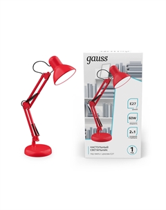 Светильник настольный GT0024 60W 220-240V E27 красный струбцина и основание Gauss