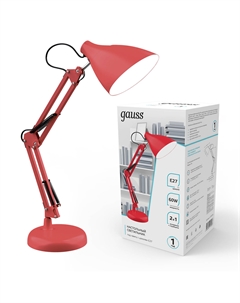 Светильник настольный GT0034 60W 220-240V E27 красный струбцина и основание Gauss